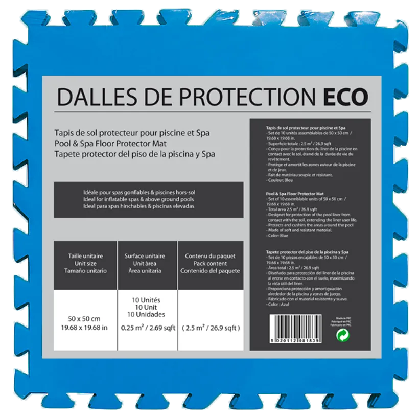 DALLES DE PROTECTION ECO BLEU 2,5m² 50 x 50 x 0,4 cm (x10)